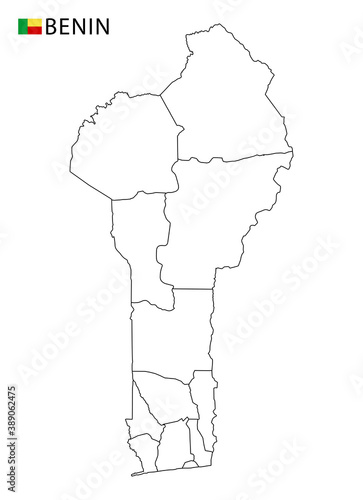 Benin map, black and white detailed outline regions of the country.