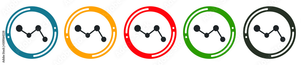 Atom icon set. flat design vector illustration in 5 colors options for web design Atom icon set. flat design vector illustration in 5 colors options for web design