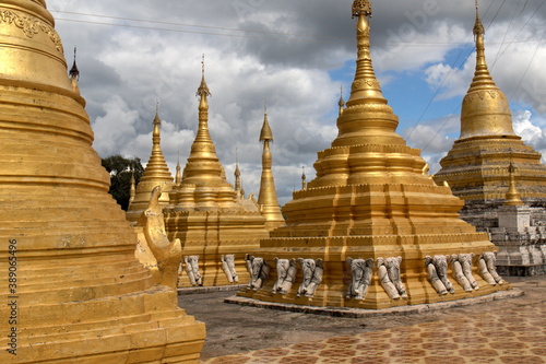 Stupa in Hsin Khaung Buddhist Monastery, Pindaya city. Shan State. Myanmar. Asia.