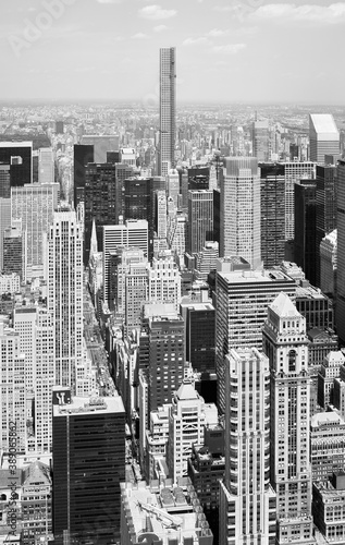 Black and white picture of Manhattan cityscape  New York City  USA.