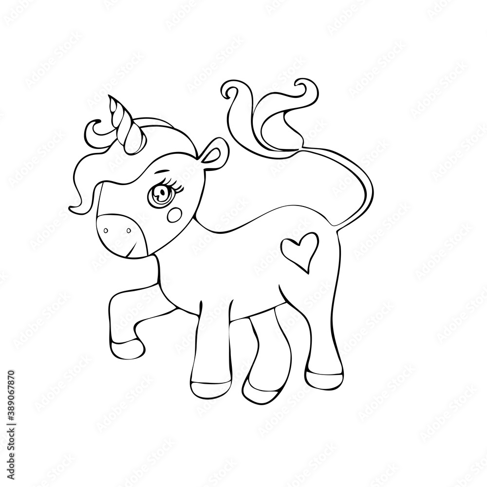 Cute magical unicorn. Romantic hand drawing illustration for children. Cute magical unicorn. Romantic hand drawing illustration for children.
