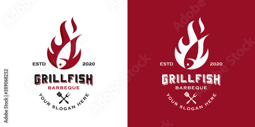 Simple western vintage grilled fish logo design inspiration template