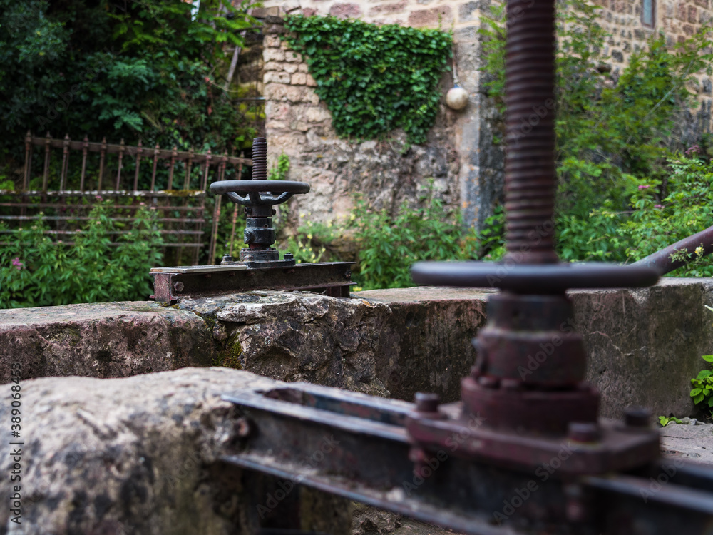 Gate valve for the water system of the Orbaneja del Castillo waterfalls, Burgos, Spain