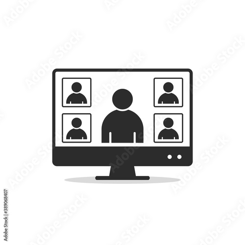 Video conference icon. People on computer screen. Vector isolated illustration