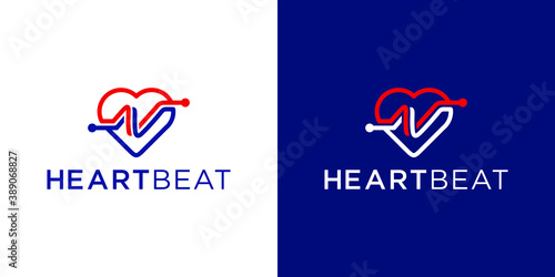 Cardiogram heart beat with love logo design inspiration template
