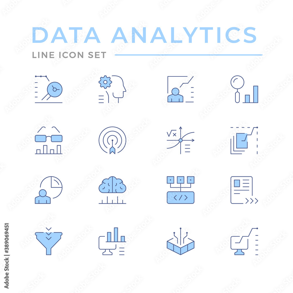 Set color line icons of data analytics Set color line icons of data analytics