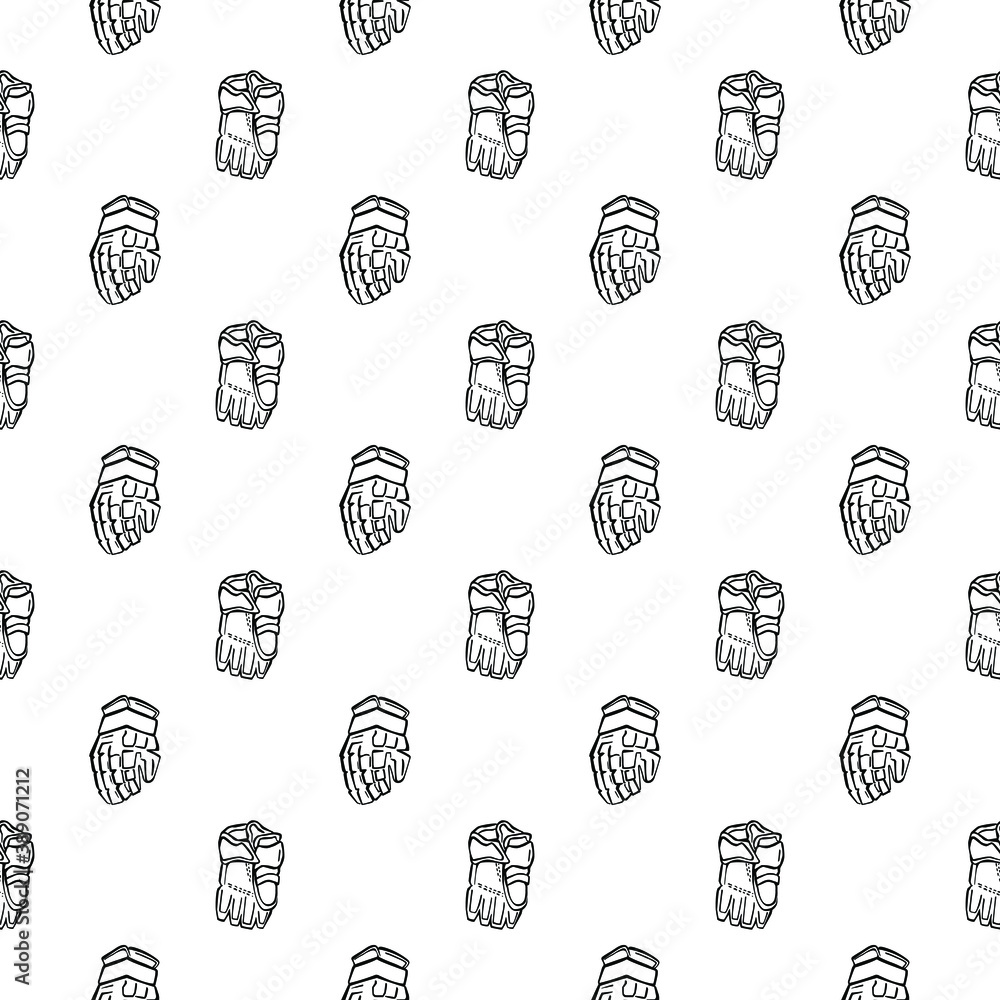 White background. Seamless pattern of hockey gloves. Endless sports vector illustration.