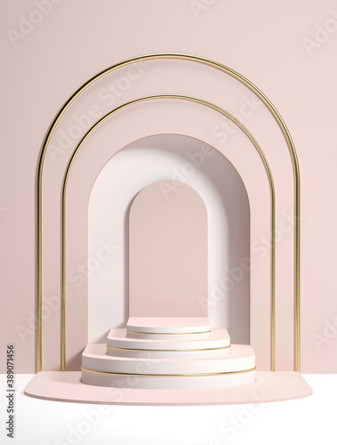 Fototapet 3d render, abstract geometric background, stairs, fashion podium, mock up, blank