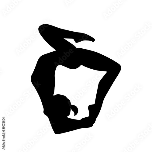 Woman stretching black silhouette. Ballerina or gymnast isolated on white background. Vector illustration