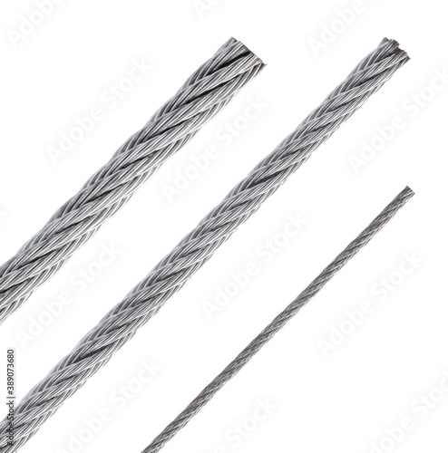 Flexible stainless steel rope cable. Metal cable for rigging. photo