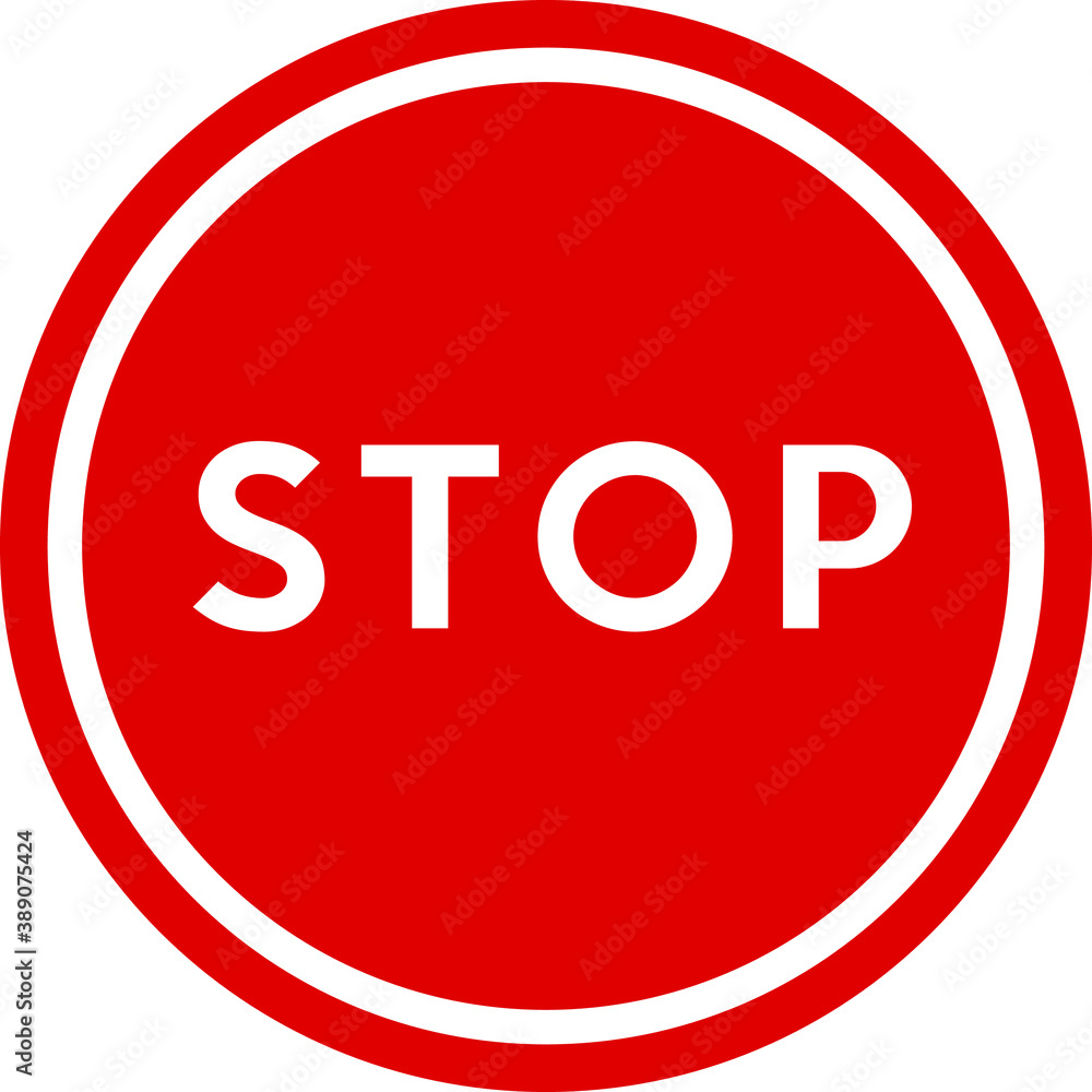 Stop sign vector. White modern text on red circle. Stop sign vector. White modern text on red circle.