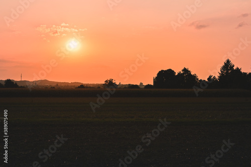 Sunset over the corn fields of Stuttgart  Germany.