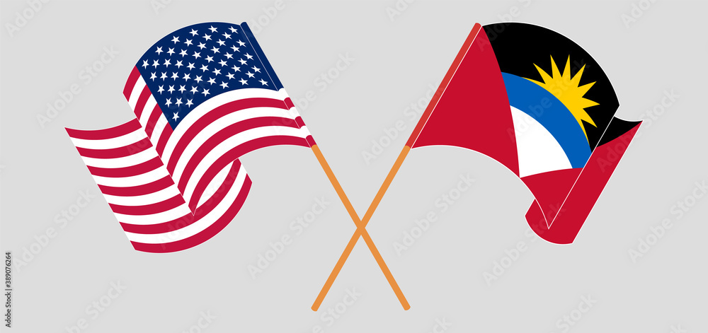 Crossed flags of Antigua and Barbuda and the USA Crossed flags of Antigua and Barbuda and the USA