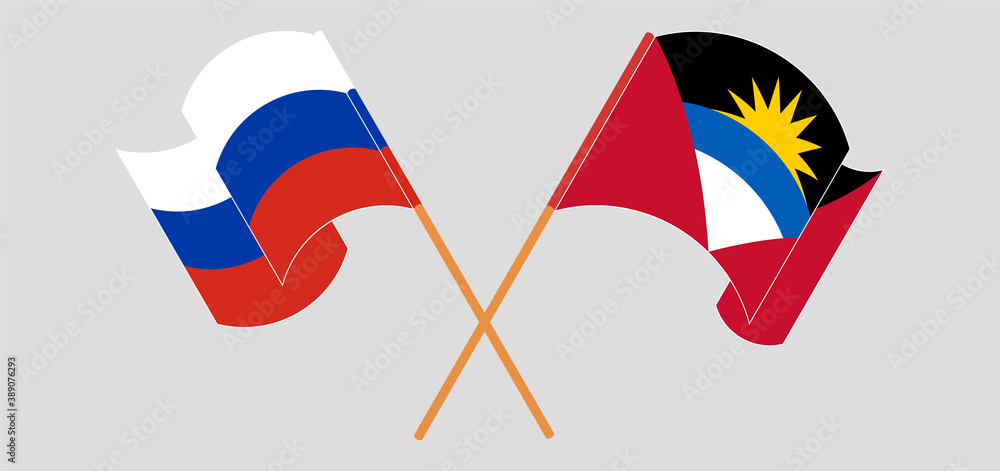 Crossed flags of Antigua and Barbuda and Russia