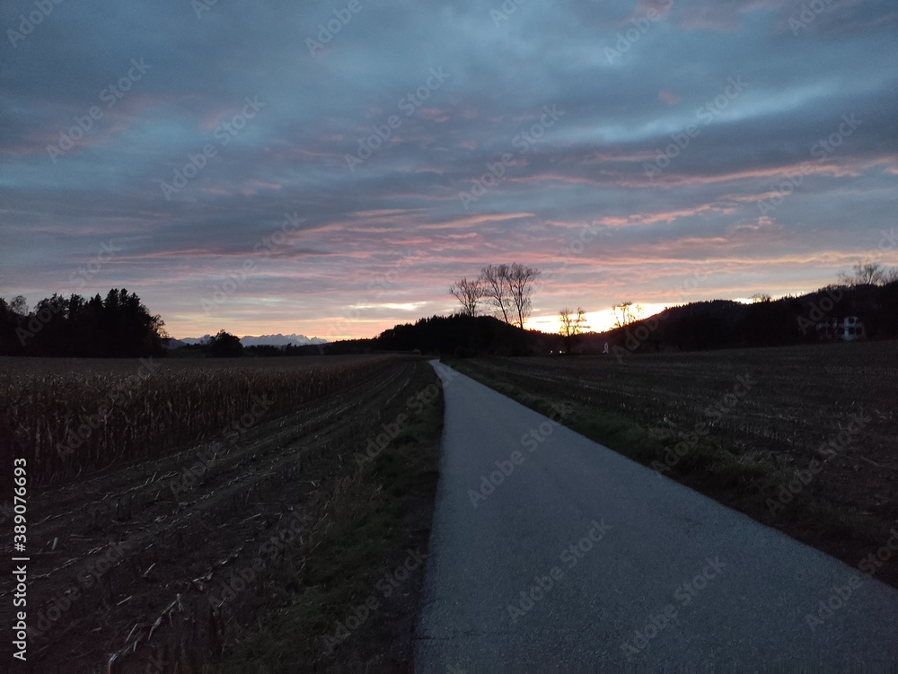 sunset on the road