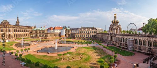 Panoramic view of an architecture of Dresdner Zwinger, the Famous museum and Gallery in Dresden. The one of the most magnificent Baroque buildings in Europe. Dresden, Saxony, Germany.