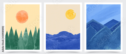 Vector illustration. Abstract contemporary aesthetic backgrounds. Design for cover, poster, brochure, magazine, postcard, flyer, wallpapers. Interior wall decor. Watercolor painting. Nature scene