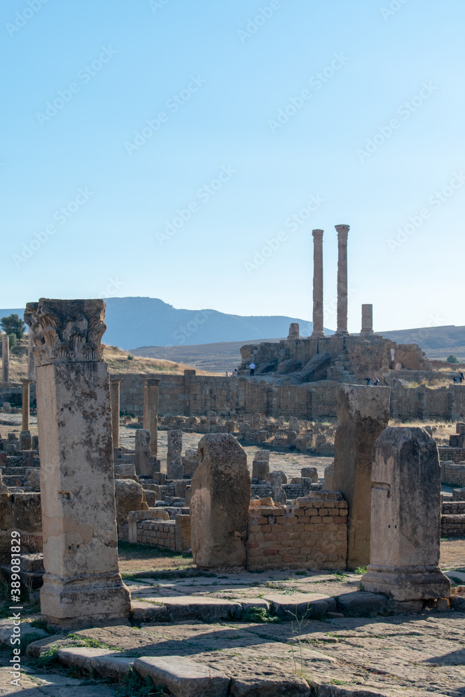 Timgad, Batna/Algeria - 10/11/2020: The Ruins of the Ancient city of Timgad (Thamugas) , Build around 100 BC in the Aures Region.