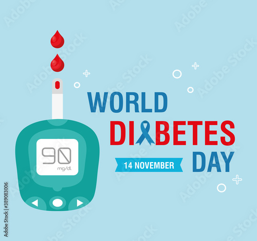 world diabetes day campaign with glucometer and lettering vector illustration design