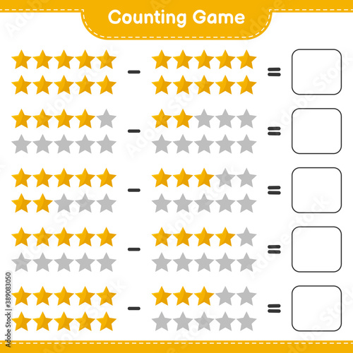 Counting game, count the number of Stars and write the result. Educational children game, printable worksheet, vector illustration © Pure Imagination