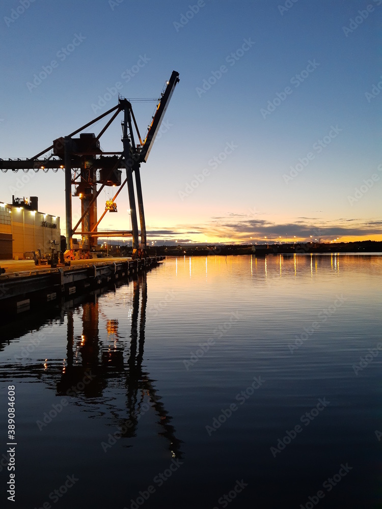Obraz premium Sunset in port.Sweden. Oxelosund.