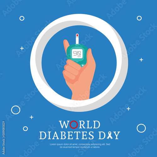 world diabetes day campaign with hand lifting glucometer vector illustration design