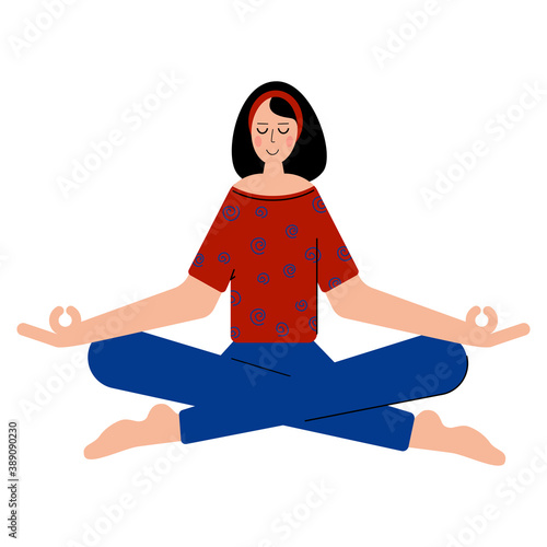 Woman meditate to feel more relaxed and free. Meditation helps to feel more calm.
