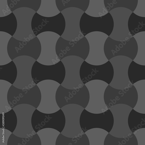 Apple core quilts texture. Patchwork motif. Seamless surface pattern design with ethnic ornament. Grey interlocking axehead figures background. Digital paper with hammerhead shapes for textile print.