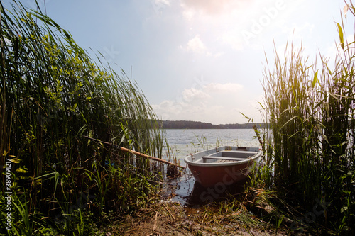 Fototapeta Naklejka Na Ścianę i Meble -  Boot am Ufer eines Sees