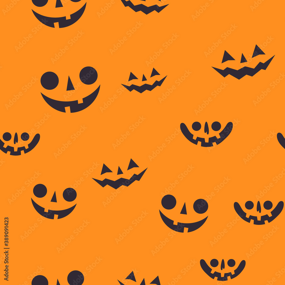 Halloween pumpkin faces seamless pattern. Carved pumpkins texture background. Halloween pumpkin faces seamless pattern. Carved pumpkins texture background.