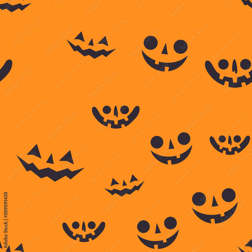 Halloween pumpkin faces seamless pattern. Carved pumpkins texture background. Halloween pumpkin faces seamless pattern. Carved pumpkins texture background.