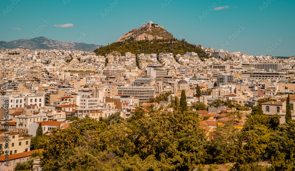 Beautiful sunset panorama view of the center of Athens, Greece