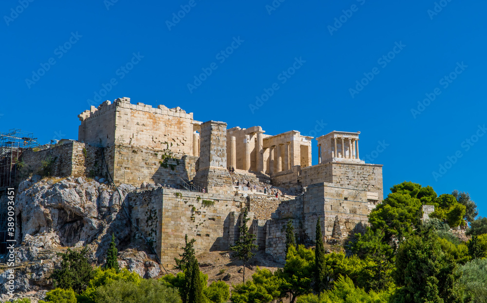 The temples of the Acropolis in Athens, Greece in beautiful sunlight