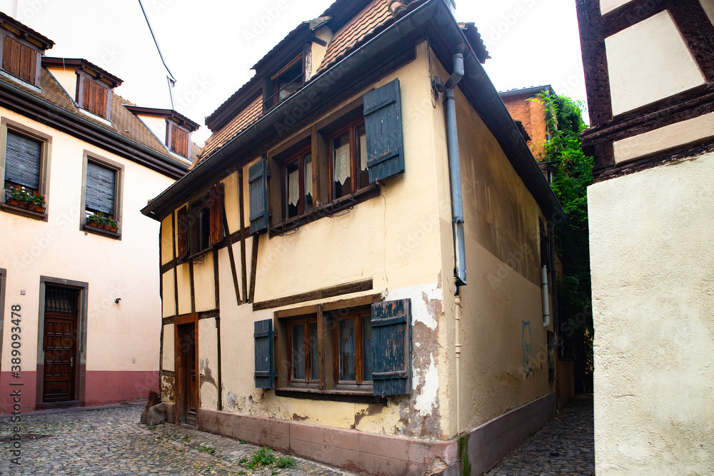  Old architecture on half-timbered home on street in Strasbourg France