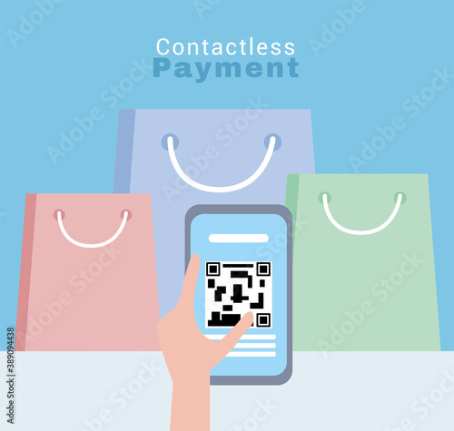 hand using smartphone and shopping bags