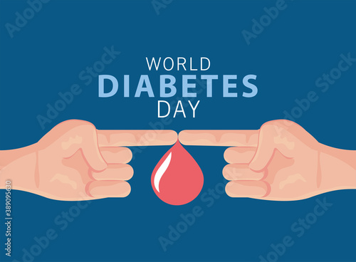 world diabetes day campaign with blood drop and fingers