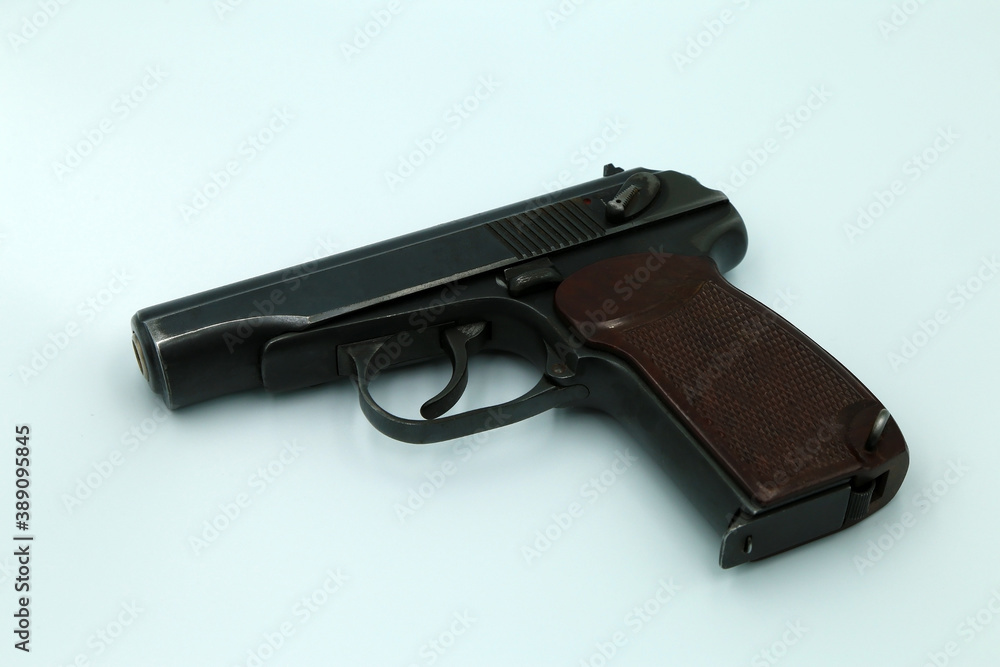 Russian pistol on white background