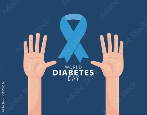world diabetes day campaign with hands and blue ribbon
