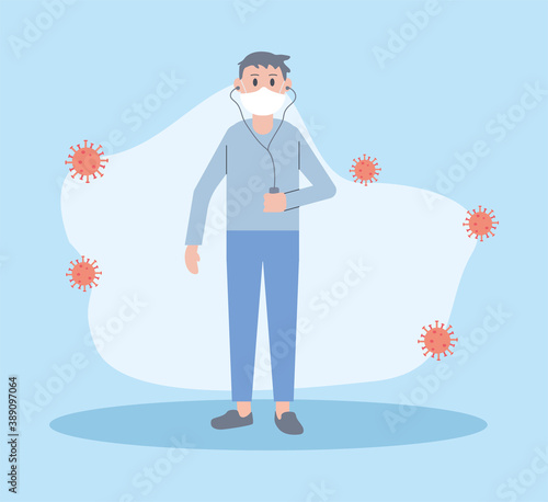young man wearing face mask character