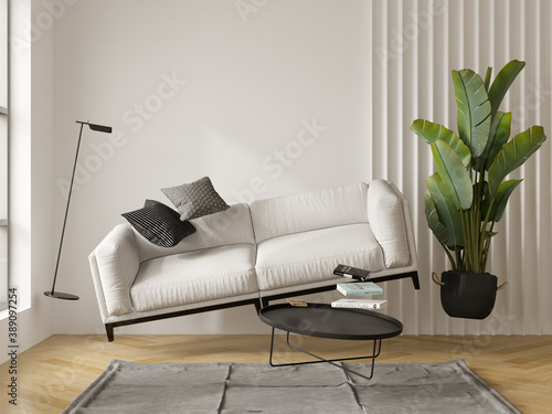 Фотография Zero gravity white interior living room 3D Illustration