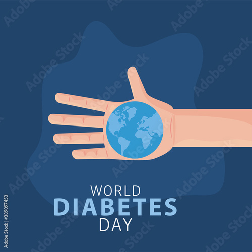 world diabetes day campaign with hand lifting earth planet