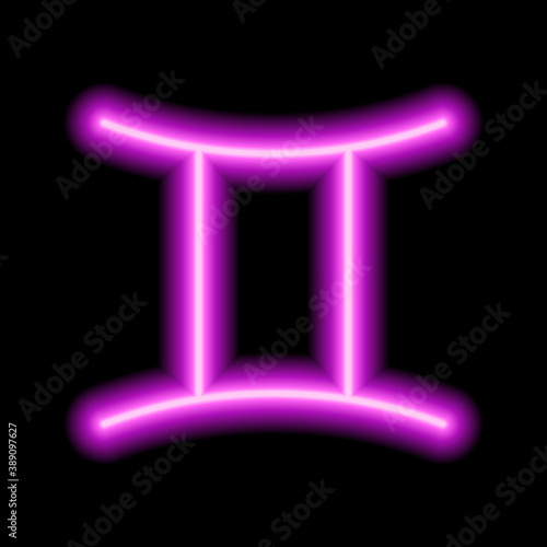 Pink neon zodiac sign Gemini. Predictions, astrology, horoscope.