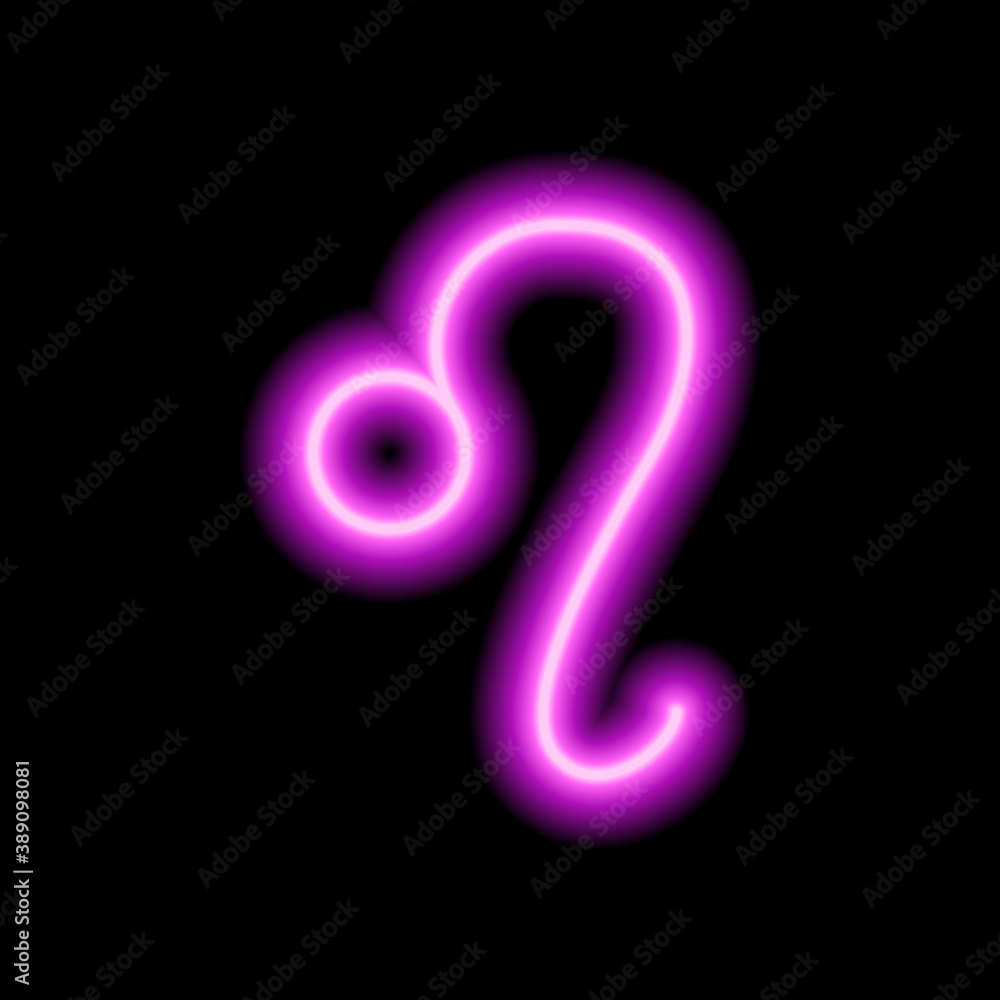 Pink neon zodiac sign Leo. Predictions, astrology, horoscope.