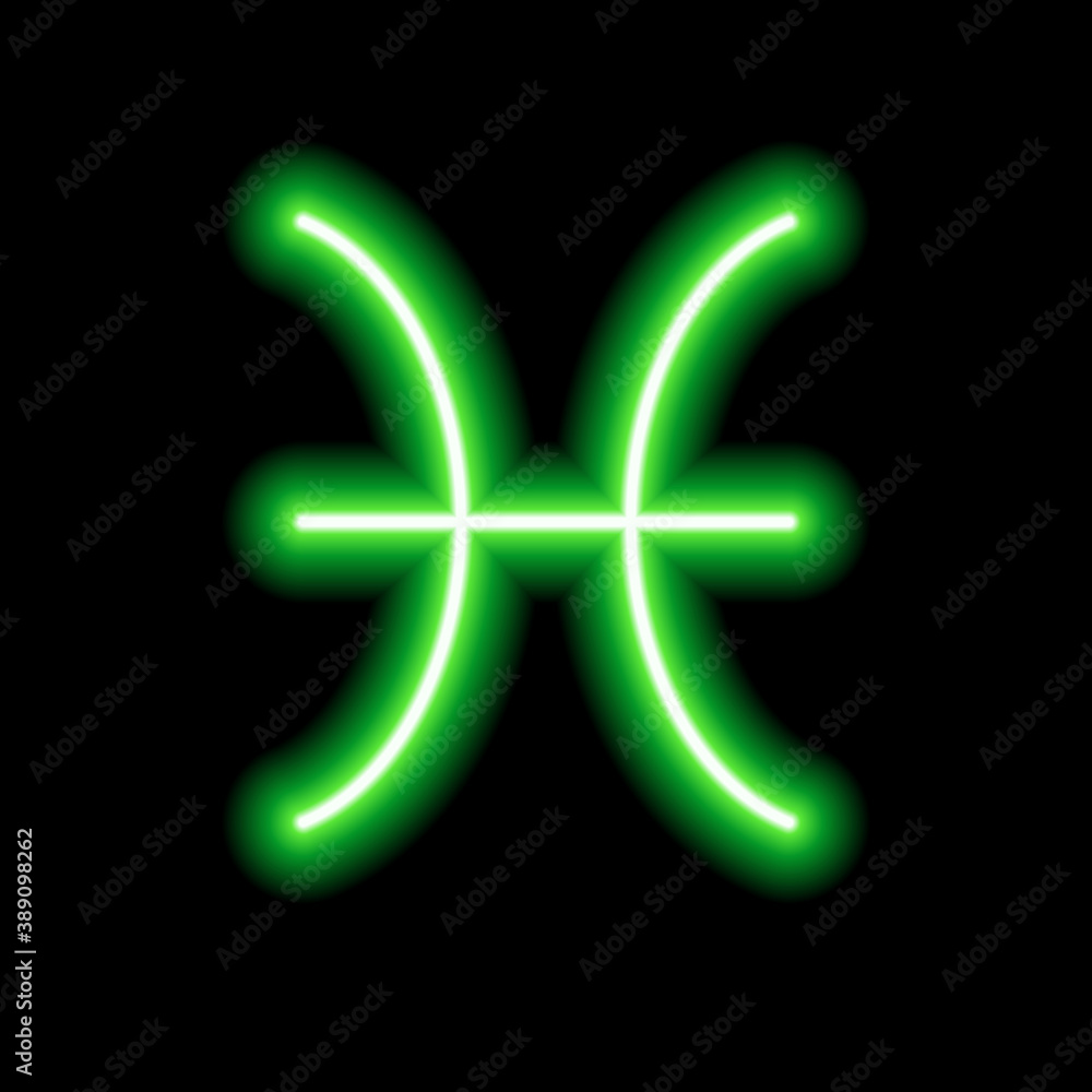 Fototapeta premium Green neon zodiac sign Pisces. Predictions, astrology, horoscope.