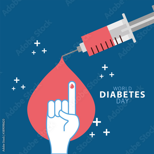 world diabetes day campaign with blood drop in finger and injection