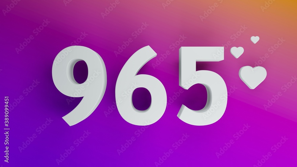Number 965 in white on purple and orange gradient background, social media isolated number 3d render Number 965 in white on purple and orange gradient background, social media isolated number 3d render