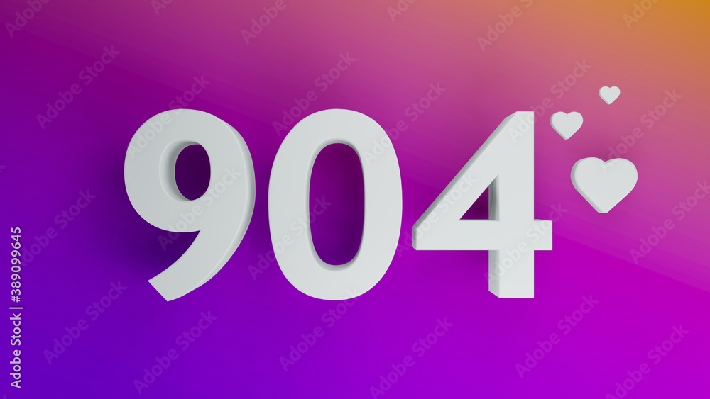 Number 904 in white on purple and orange gradient background, social media isolated number 3d render