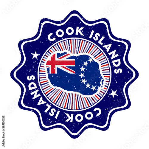 Wallpaper Mural Cook Islands round grunge stamp with island map and country flag. Vintage badge with circular text and stars, vector illustration. Torontodigital.ca