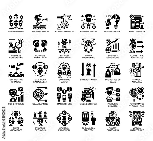 Set of business strategy thin line and pixel perfect icons for any web and app project.