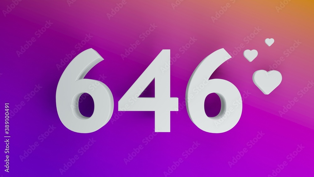 Number 646 in white on purple and orange gradient background, social media isolated number 3d render Number 646 in white on purple and orange gradient background, social media isolated number 3d render